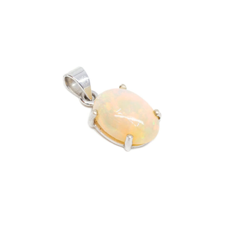 Oval Cabochon Opal Pendant in 14ct White Gold #63077