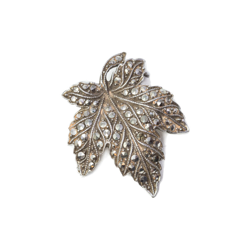 Vintage Marcasite Metal Leaf Brooch #9636-35