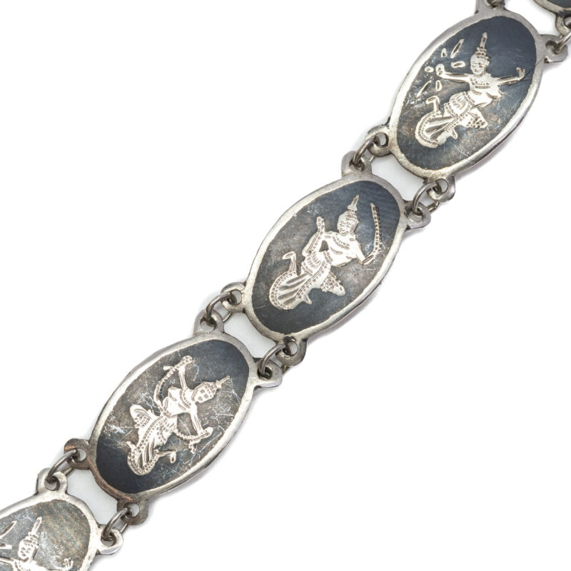 Vintage Sterling Silver Siam/Thai Niello Dancing Figures Bracelet 18cm #63301