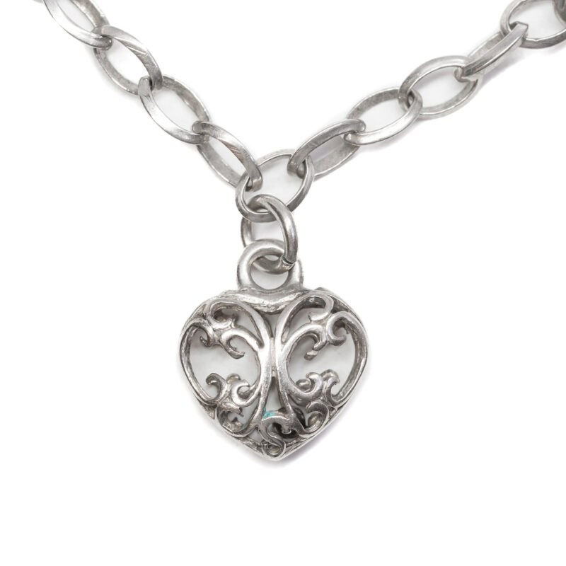 Sterling Silver Oval Belcher Bracelet with Heart Charm 20cm #63298