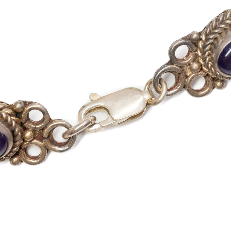 Sterling Silver Oval Cabochon Cut Amethyst Bracelet 16.5cm #62495