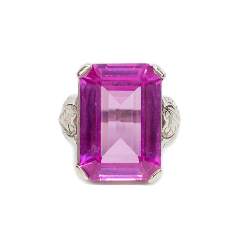 Synthetic Pink Sapphire Solid Silver Cocktail Ring Size N 1/2 #62242