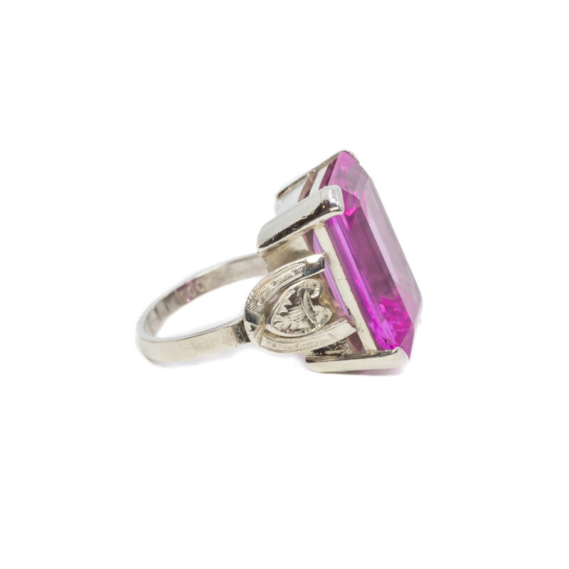 Synthetic Pink Sapphire Solid Silver Cocktail Ring Size N 1/2 #62242