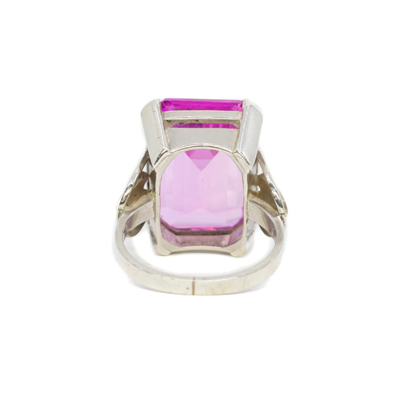 Synthetic Pink Sapphire Solid Silver Cocktail Ring Size N 1/2 #62242