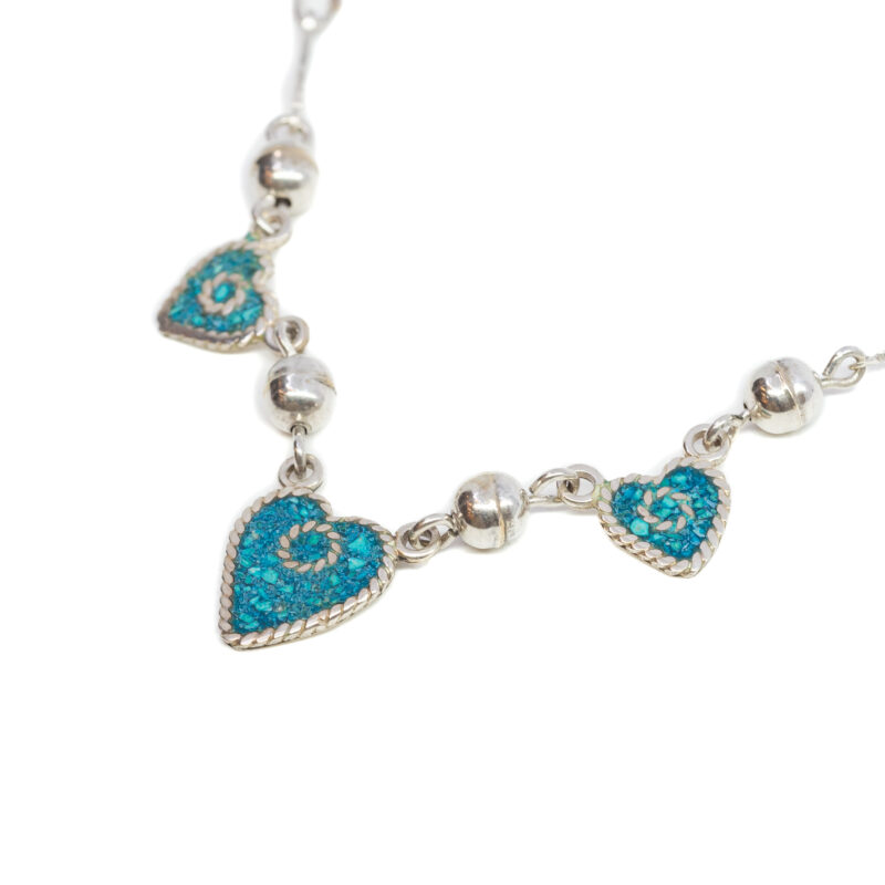 Sterling Silver Blue Enamelled Love Heart Necklace Made in Mexico 47cm #63292