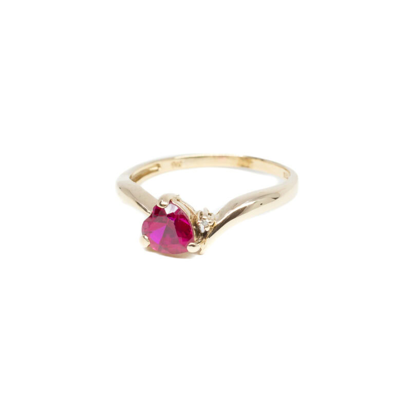 9ct Yellow Gold Love Heart Ruby Ring Size O #63182