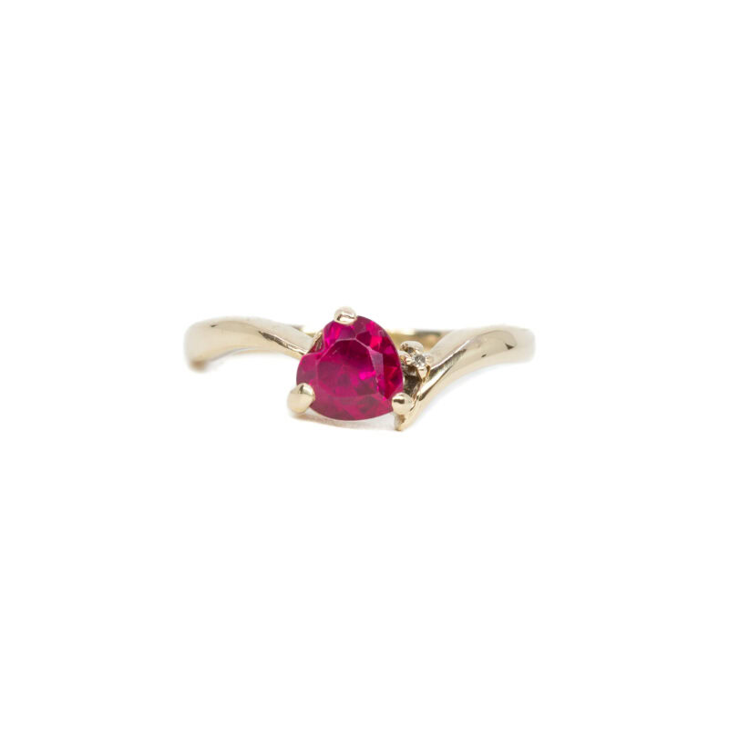 9ct Yellow Gold Love Heart Ruby Ring Size O #63182