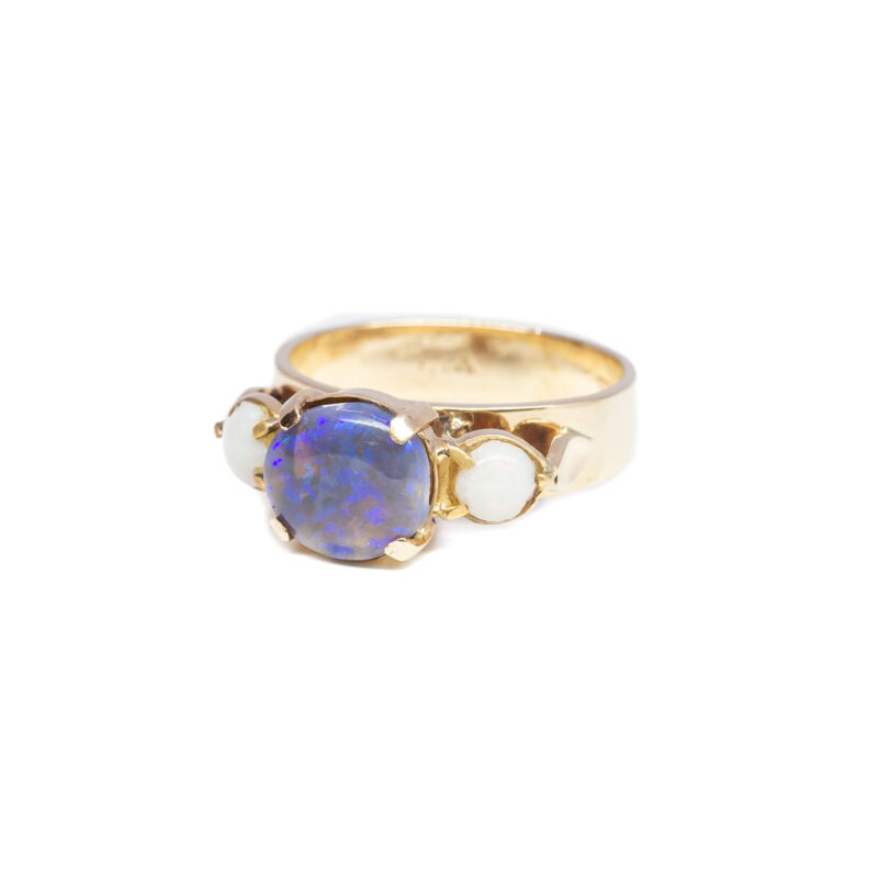 Vintage 9ct Yellow Gold Opal Trilogy Ring Size N #61304