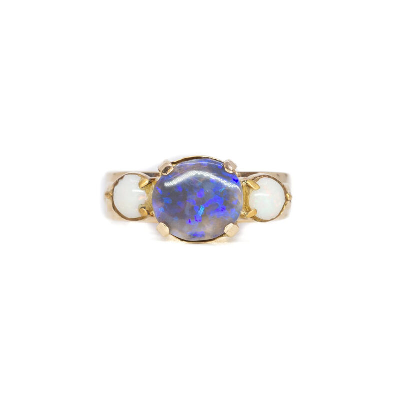 Vintage 9ct Yellow Gold Opal Trilogy Ring Size N #61304