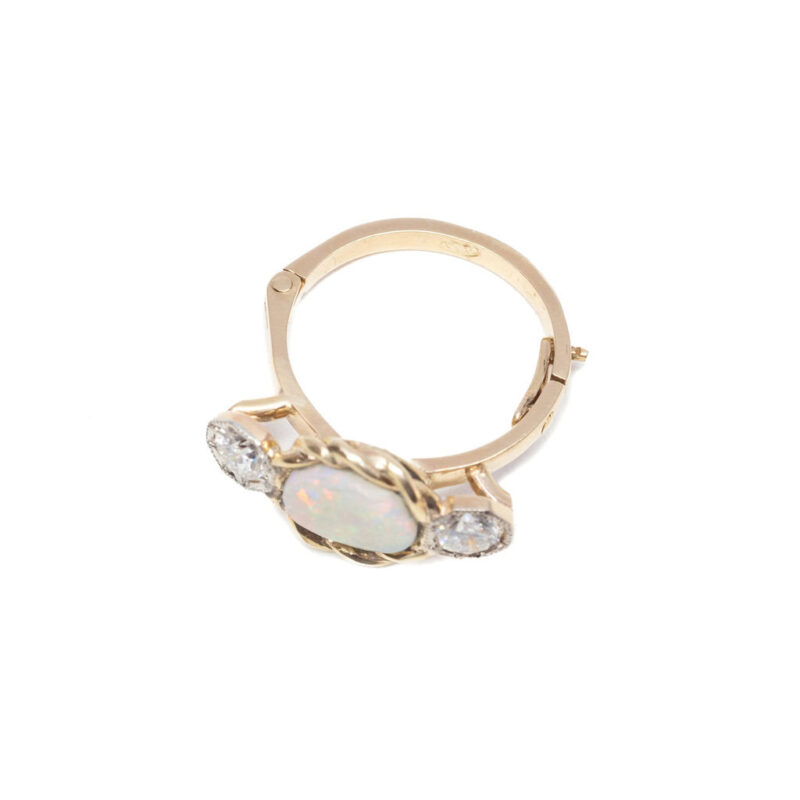 Vintage 9ct Gold Opal & Diamond Hinged Ring Size G 1/2 #62663