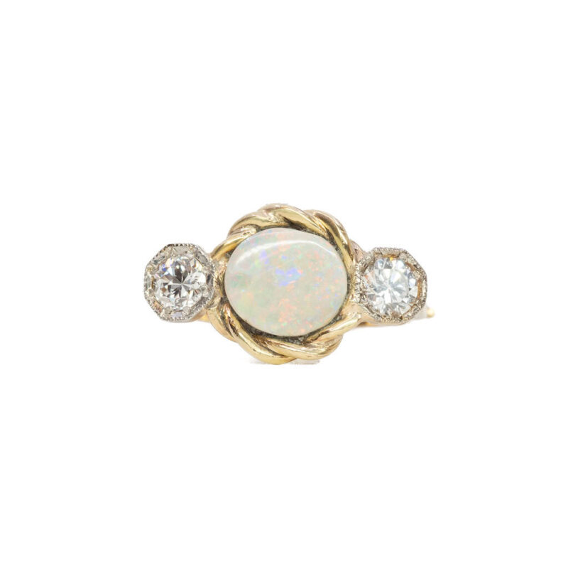 Vintage 9ct Gold Opal & Diamond Hinged Ring Size G 1/2 #62663