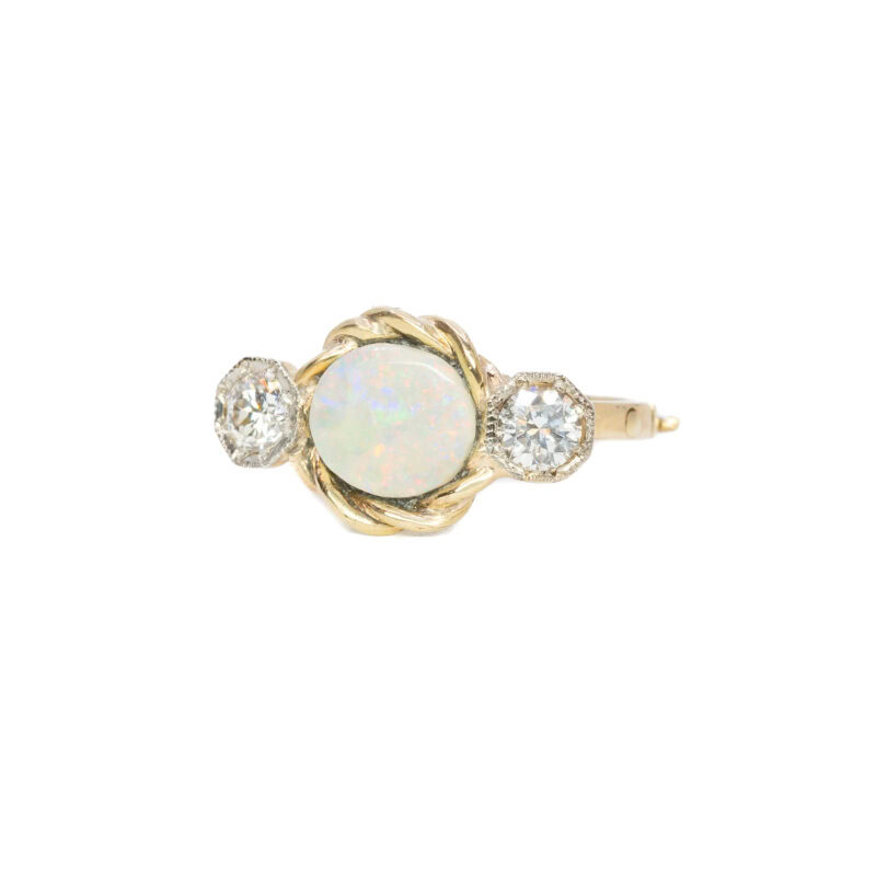 Vintage 9ct Gold Opal & Diamond Hinged Ring Size G 1/2 #62663