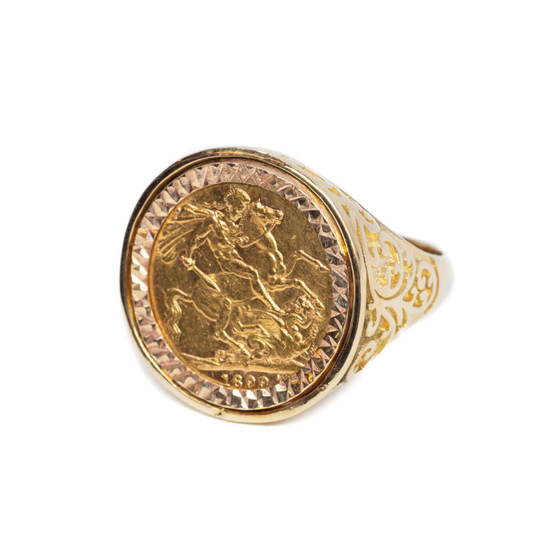 22ct Gold 1899 Full Sovereign Coin in 9ct Gold Ring Z+ 3 #51853