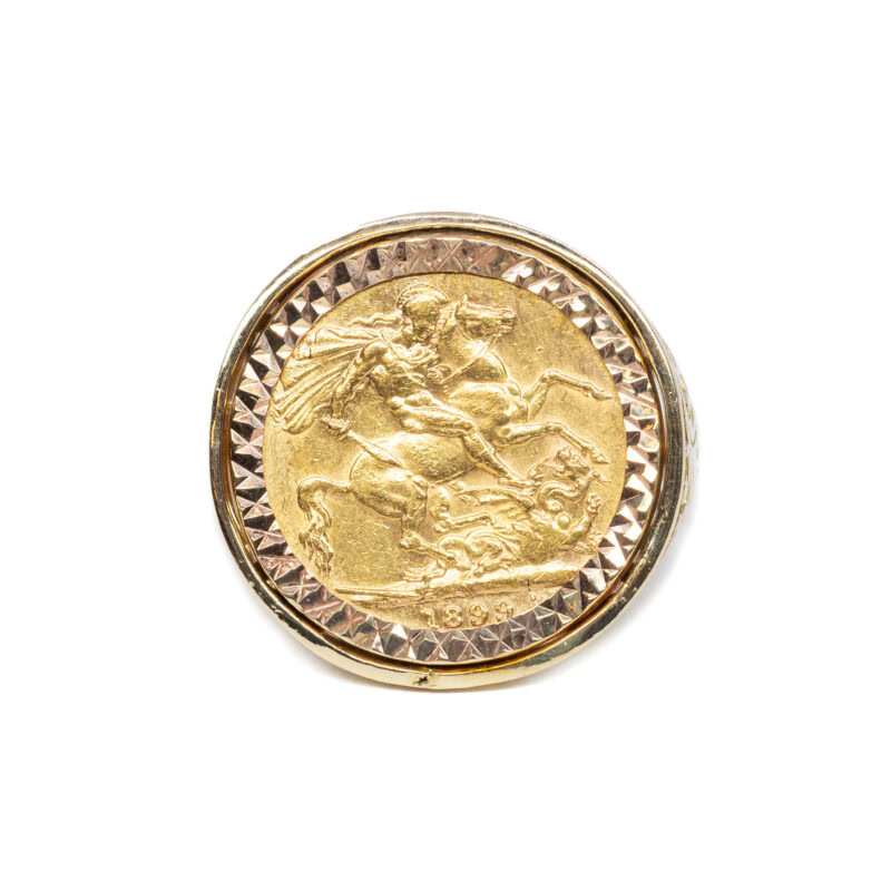 22ct Gold 1899 Full Sovereign Coin in 9ct Gold Ring Z+ 3 #51853