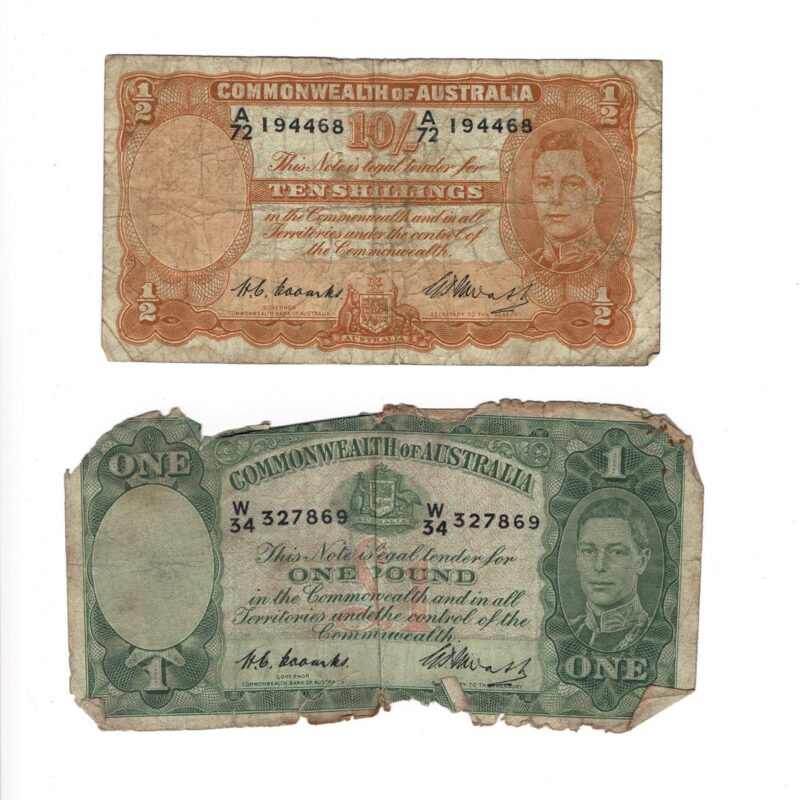 Pre-Decimal Commonwealth of Australia Notes 10 Shillings & 1 Pound #59287-15