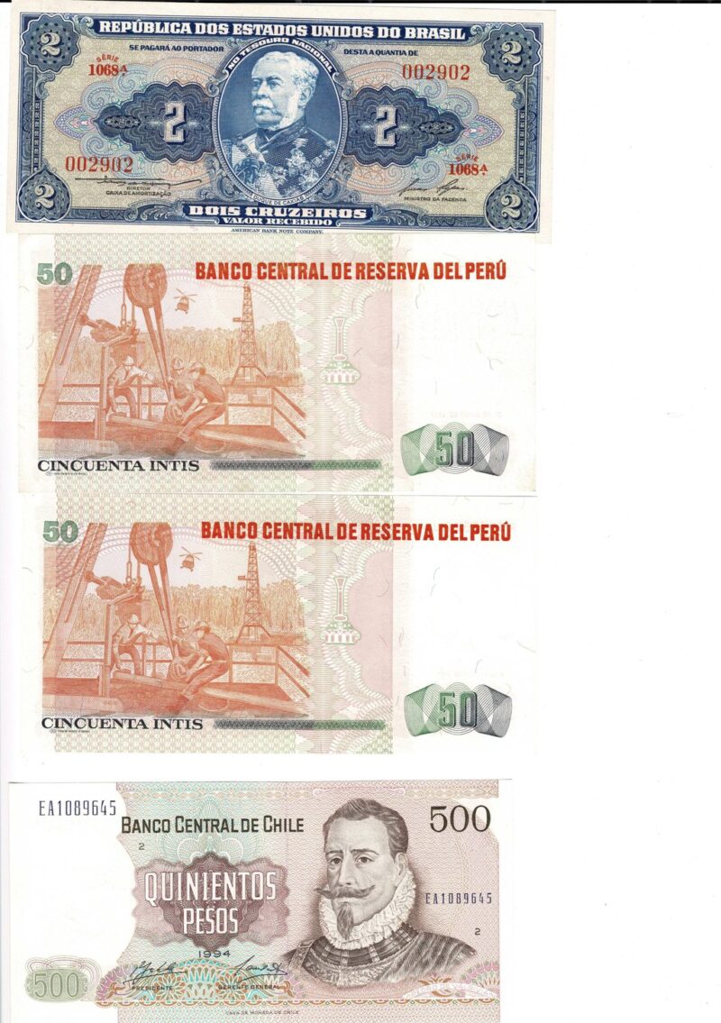 Collection of South American Banknotes (argentina Uruguay Bolivia Chile Brasil Peru) #59287-25