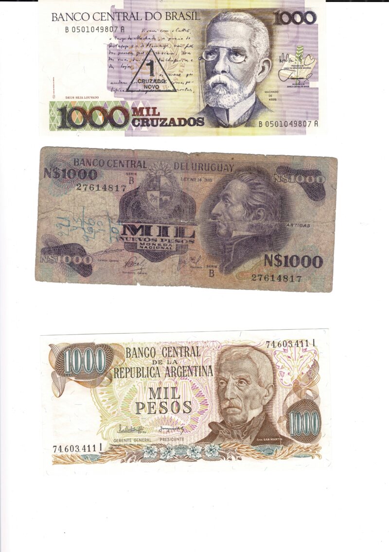 Collection of South American Banknotes (argentina Uruguay Bolivia Chile Brasil Peru) #59287-25