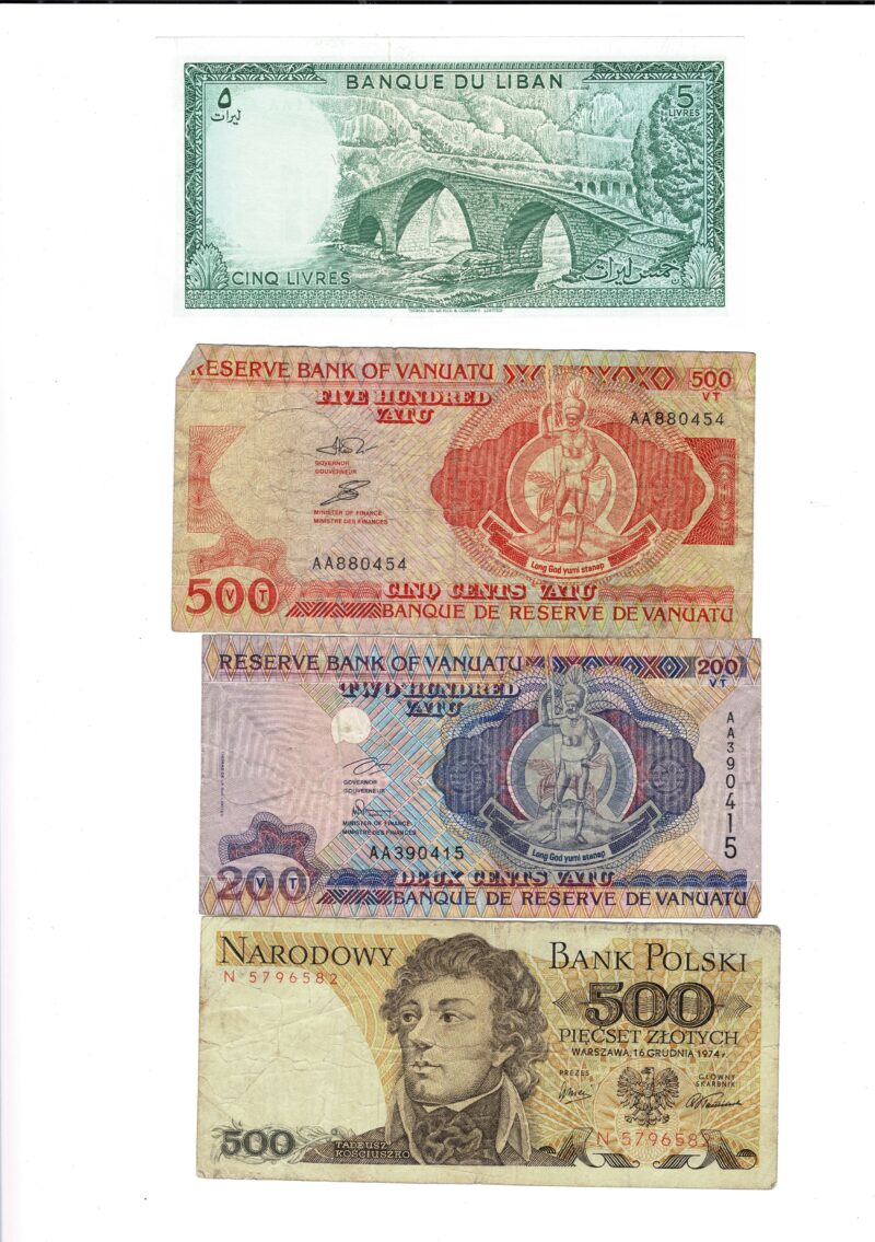 Mixed Collection of World Bank Notes (vanuatu Poland Italy Turkey Poland Lebanon) #59287-27