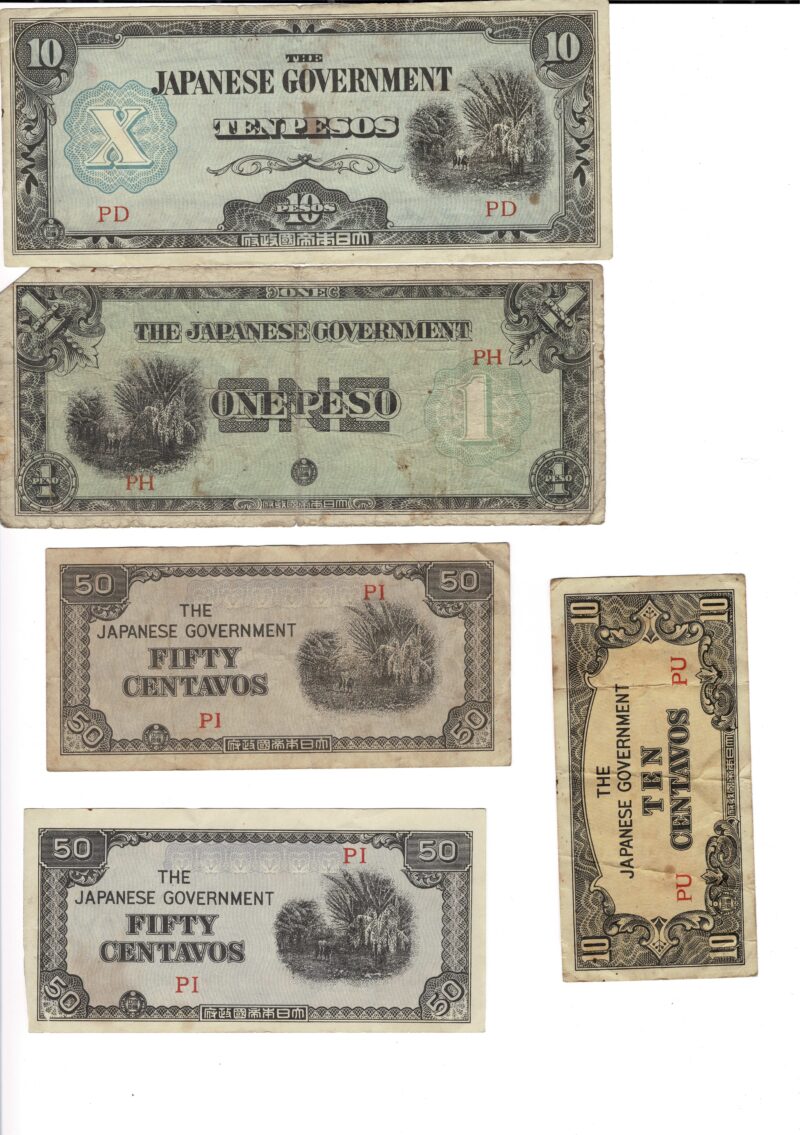 X 1940 S Japan Invasion Currency Money 10 & 50 Centavos 1 &10 Pesos Banknotes #59287-34