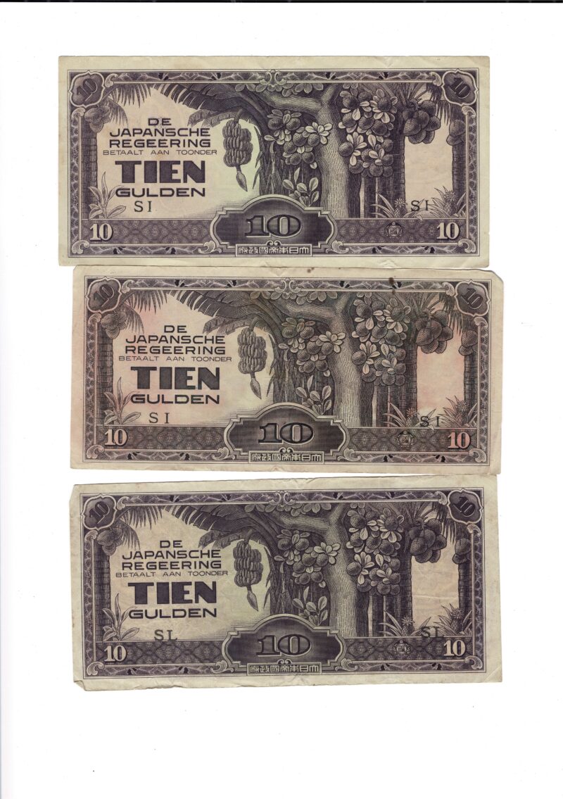 3 X 1940 S Japan Invasion Currency Money 10 Tien Gulden #59287-35