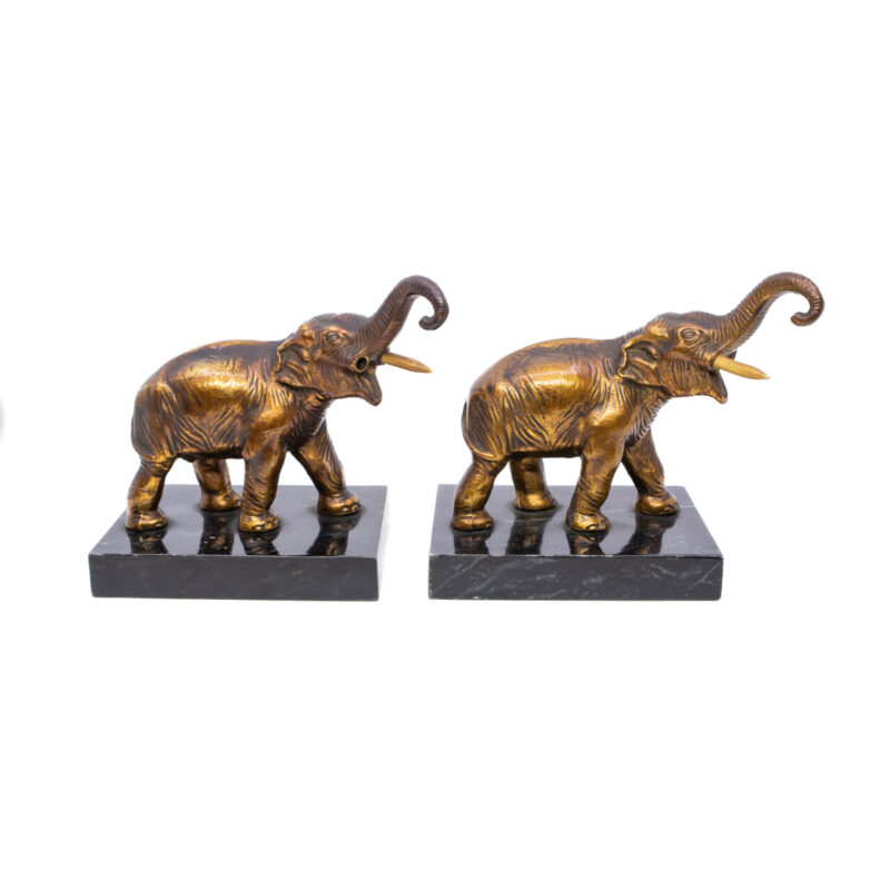 Pair of Vintage Elephant Statues Made of Bronzed Metal Bookends or Paperweights #63353