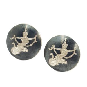 Vintage Sterling Silver Siam/Thai Niello Dancing Figures Clip-On Earrings #9325-24