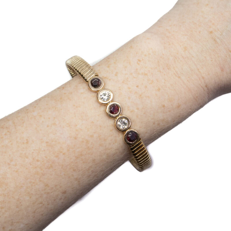 Gold Plated Garnet & Crystal Bracelet Bangle 66mm #63537