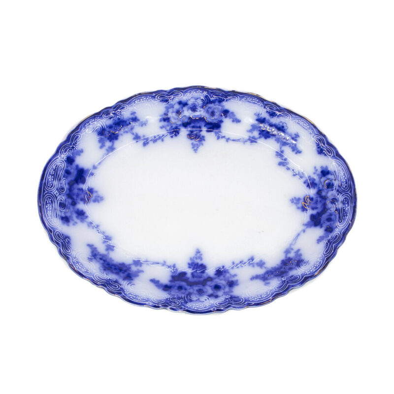 Antique Devon Flow Blue Gold Accent Trim by Meakin Alfred Large Oval Tray 31cm / 12-in #63859-1