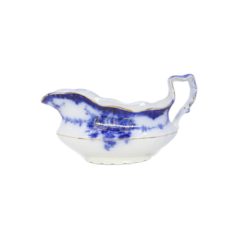 Antique Devon Flow Blue Gold Accent Trim by Meakin Alfred Large Gravy Boat #63859-2