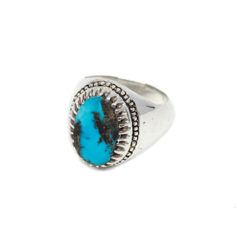 Sterling Silver Turquoise Signet Ring Size Q#63040