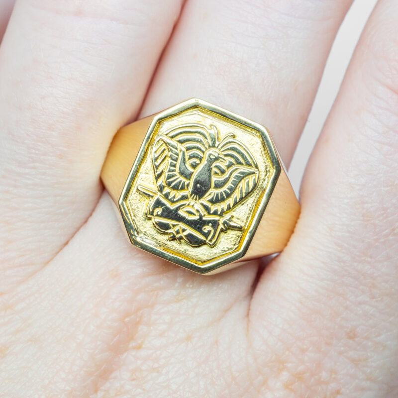 18ct Yellow Gold Eagle Signet Ring Handmade & Upcycled Size T 1/2 #63494