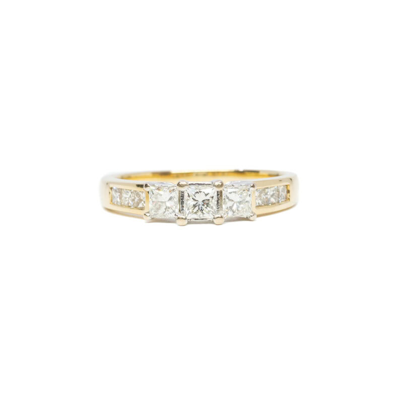 18ct Yellow Gold Princess Cut 0.825ct TW Diamond Trilogy Ring Size O $3250 #56336