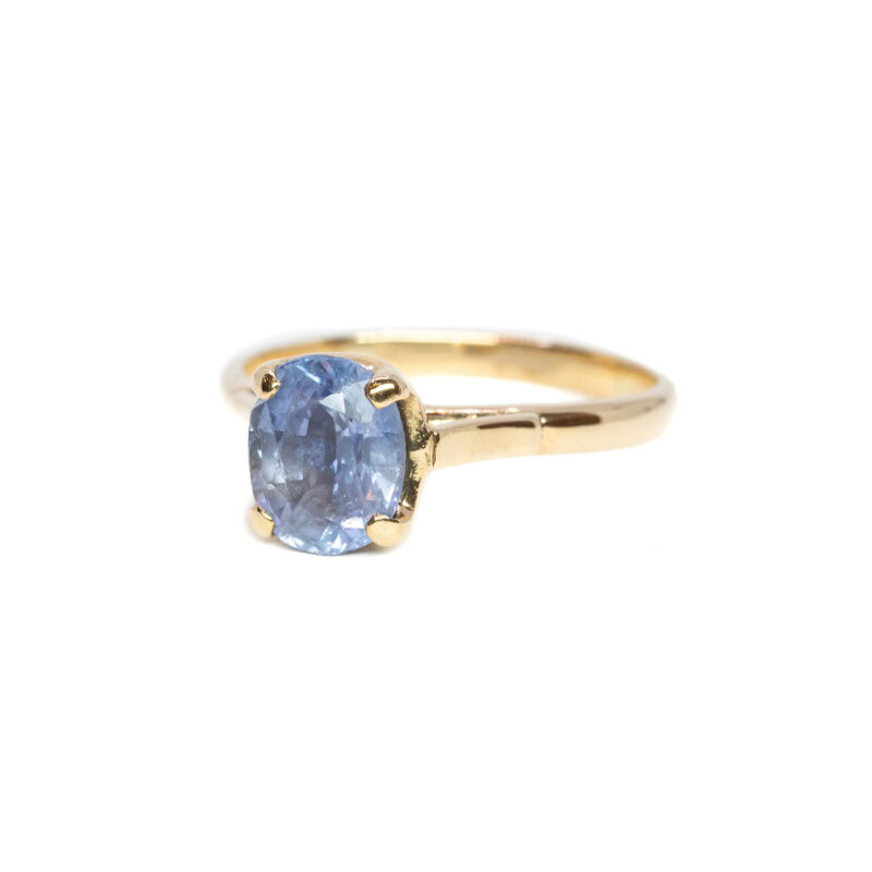 Natural Oval Pale Blue Sapphire Solitaire Ring in 9ct Gold Size N #63084