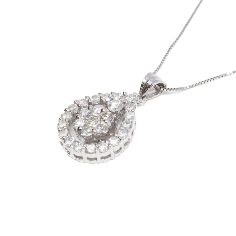 18ct White Gold 1ct TDW Diamond Cluster Pendant & Necklace 43cm #63076