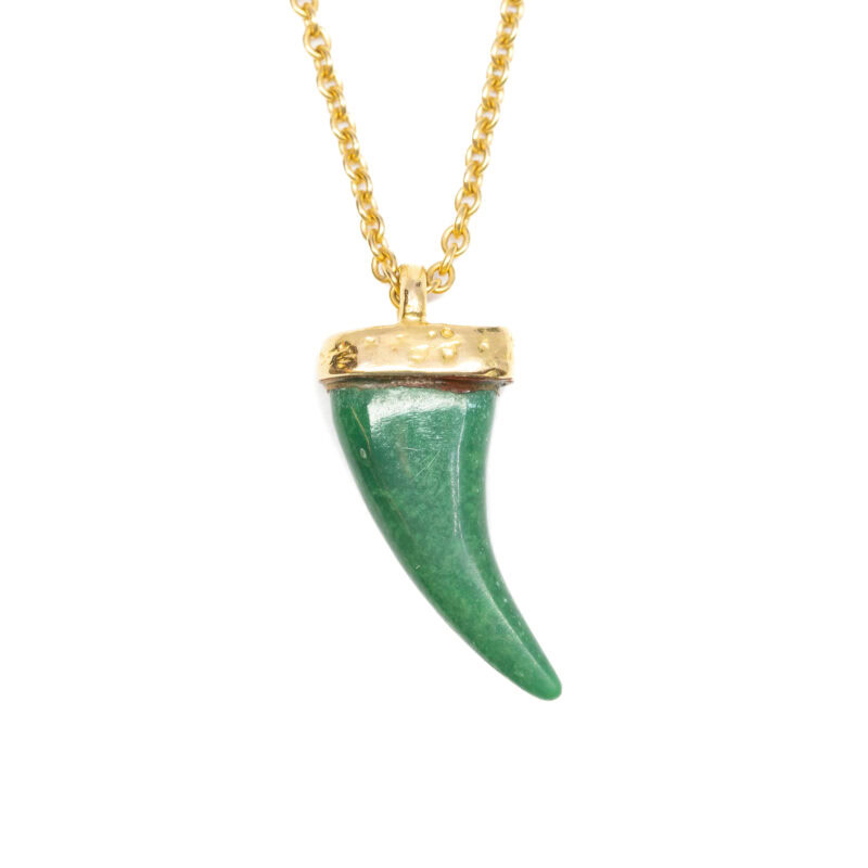 18ct Yellow Gold Nephrite Jade Tooth Pendant with Cable Necklace 65cm #62514