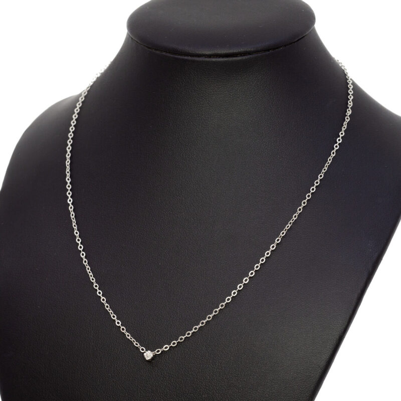 14ct White Gold Round Single Diamond Necklace 40cm #7138-20