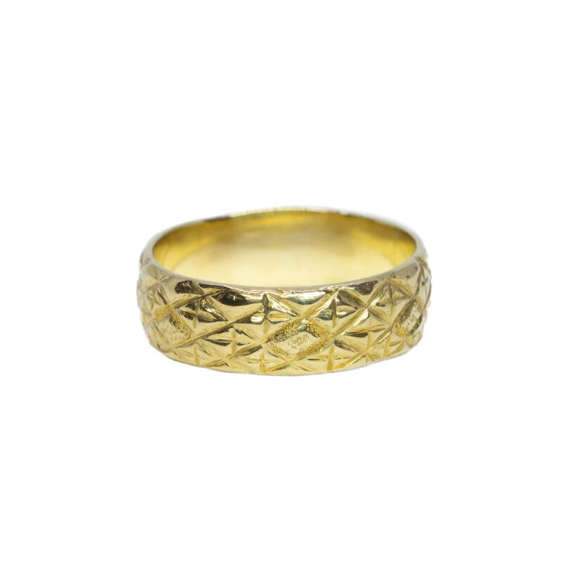 18ct Yellow Gold Patterned Band Ring Size N #62328