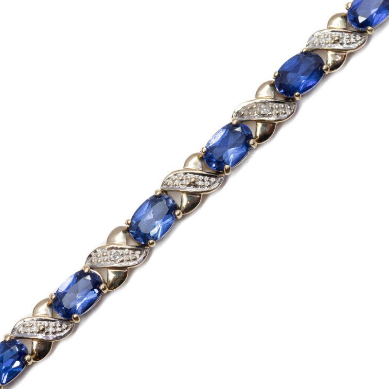 9ct Yellow Gold Sapphire & Diamond Bracelet 18cm #63721