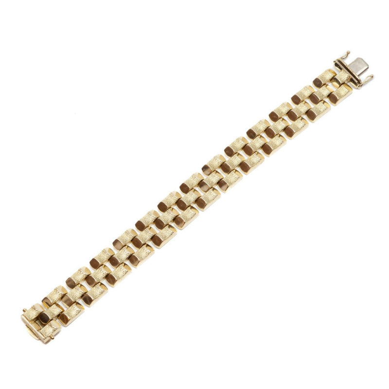 Heavy 14ct Yellow Gold Retro Textured Tank / Bricklink Bracelet 585 #63571 - Image 4