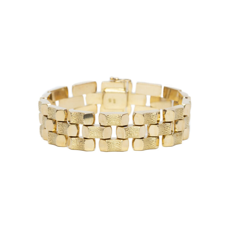 Heavy 14ct Yellow Gold Retro Textured Tank / Bricklink Bracelet 585 #63571