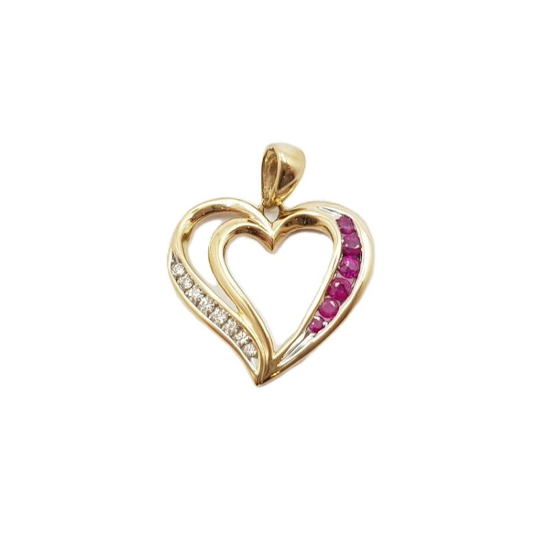 9ct Yellow Gold Ruby & Diamond Love Heart Pendant #59911