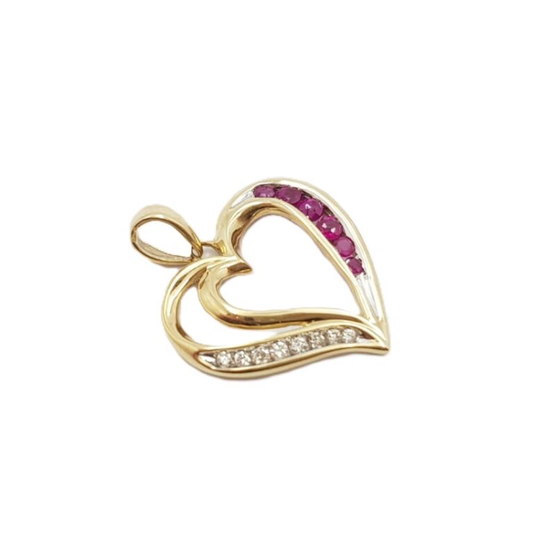 9ct Yellow Gold Ruby & Diamond Love Heart Pendant #59911