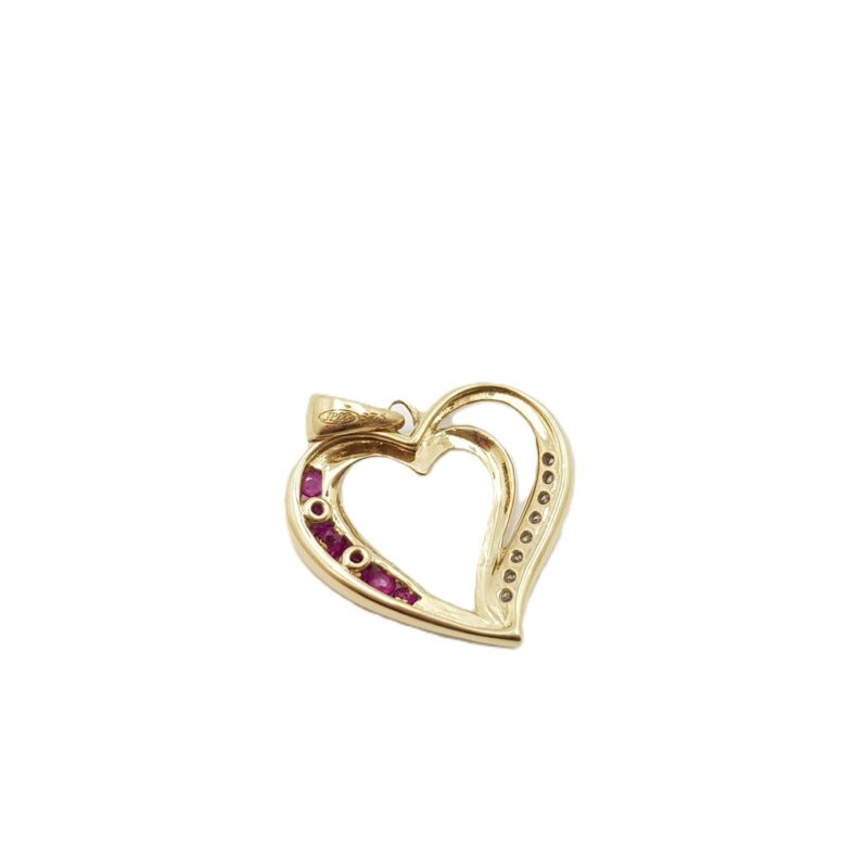 9ct Yellow Gold Ruby & Diamond Love Heart Pendant #59911