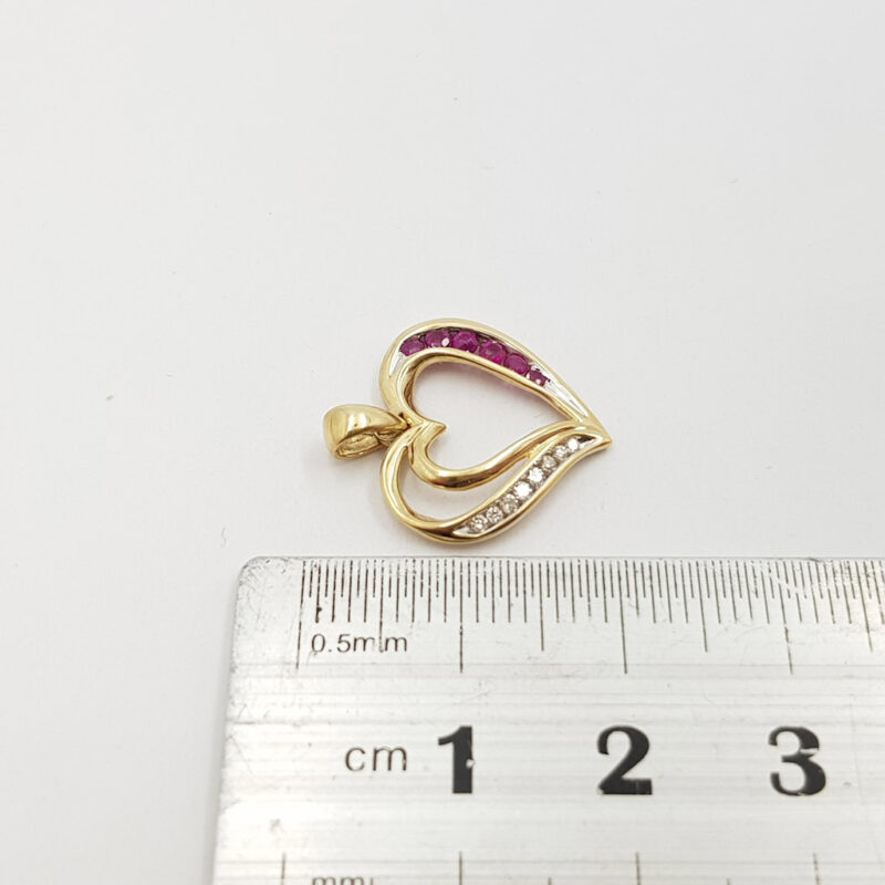 9ct Yellow Gold Ruby & Diamond Love Heart Pendant #59911