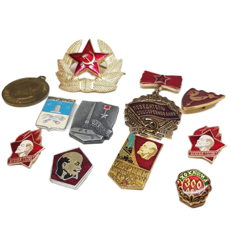 11x Vintage Soviet Era Badges Collection (Stalin & Lenin) #62908