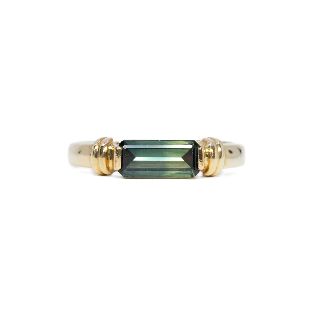 9ct Yellow Gold Rectangular Parti Sapphire Ring Size U #6009