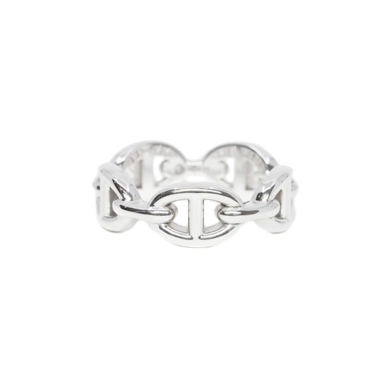 Hermes Sterling Silver Chaine D'ancre Enchainee Ring Size N RRP $855 #63740