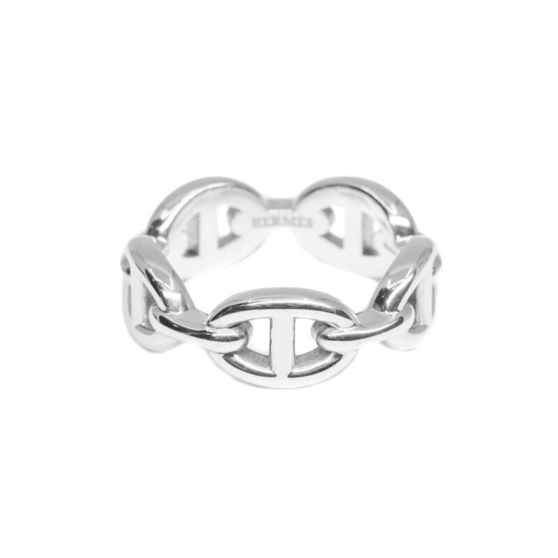 Hermes Sterling Silver Chaine D'ancre Enchainee Ring Size N RRP $855 #63740