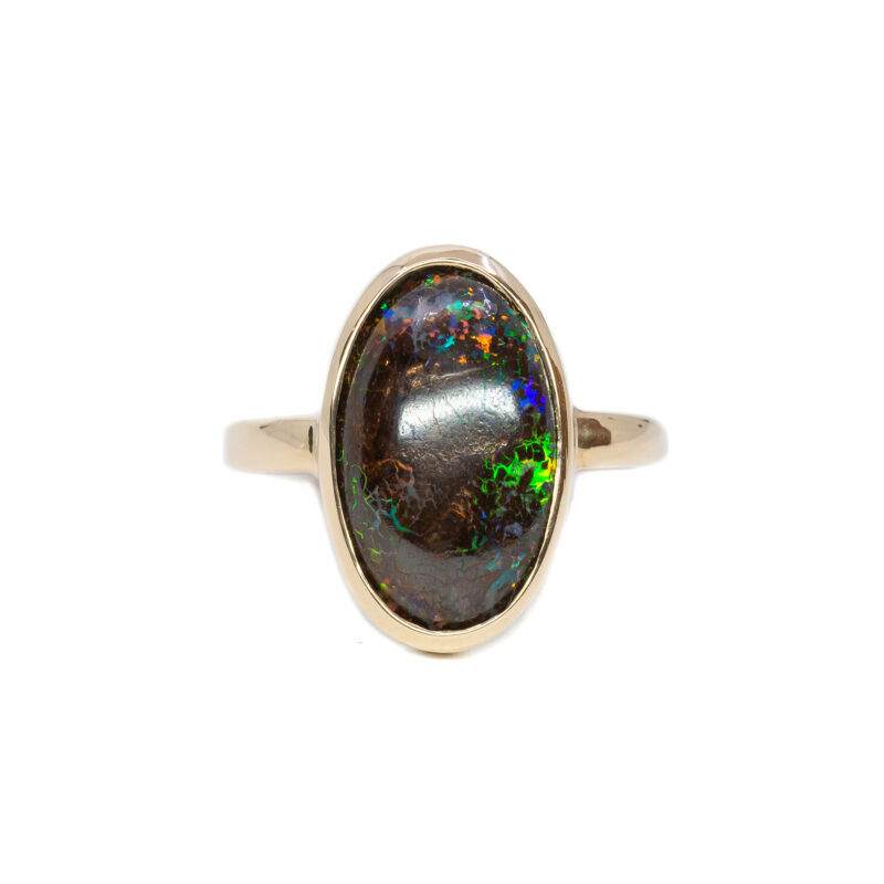 Handmade Boulder Matrix Opal 9ct Yellow Gold Ring Size R #62252