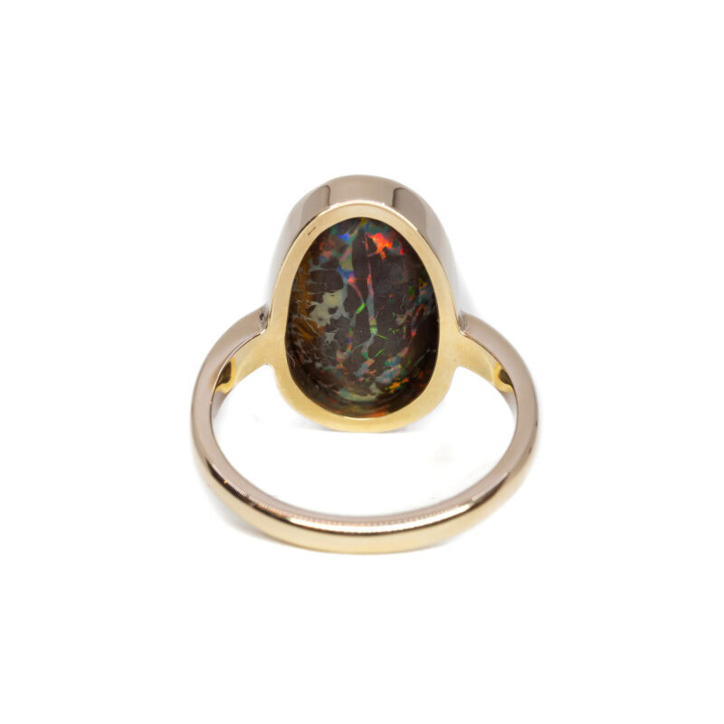 Handmade Boulder Matrix Opal 9ct Yellow Gold Ring Size R #62252